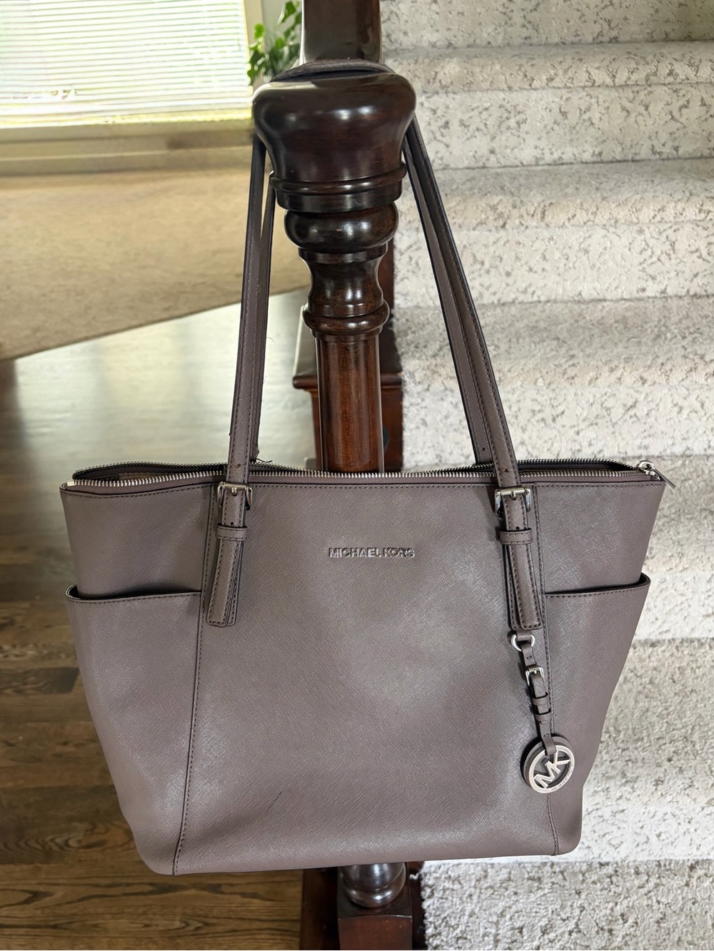 Michael Kors Saffiano Leather Tote in Taupe Gray